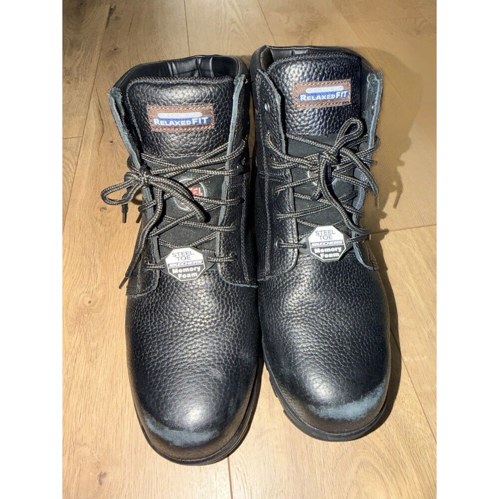 SKECHERS Men's Relaxed Fit-Workshire Steel Toe Boots in Black Size 11 Wide Fit